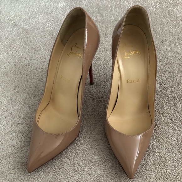 Christian Louboutin Pigalle Follies 100 Nude Patent Heels - Picture 6 of 13